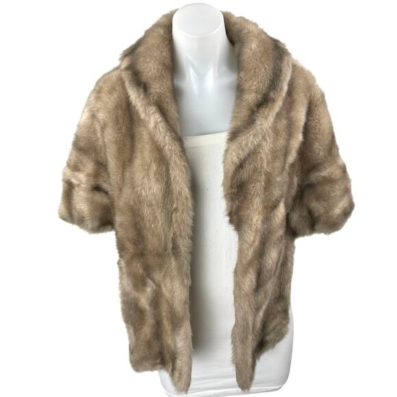 VTG Regina Glenara Glenoit Beige Faux Fur Capelet Shrug Wrap Crop Sweater OS - Picture 1 of 4